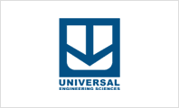 A blue and white logo of universal engineering sciences.