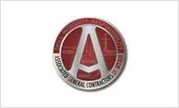 A red and silver logo for the associated general contractors of utah.