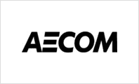 A black and white logo of aecom.