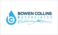 A blue and white logo for bowen colliery & associates
