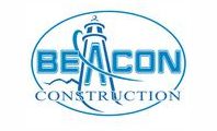 A blue and white logo of beacon construction.