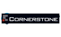 A black and white logo of the word cornerstone.