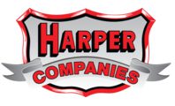 A red and white logo for harper companies.