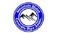 A blue and white logo for mountain states concrete pipe assoc.