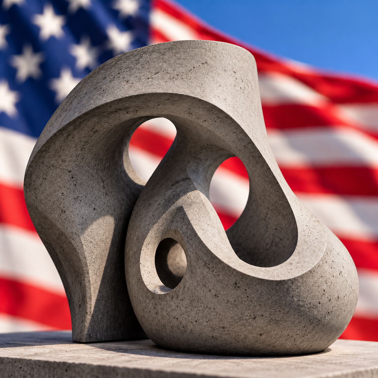 Flowing Concrete Sculpture with American Flag